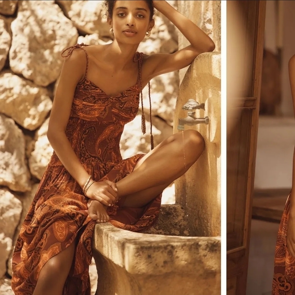 Farm Rio x Anthropologie NWTs Drop-Waist Printed Midi Dress